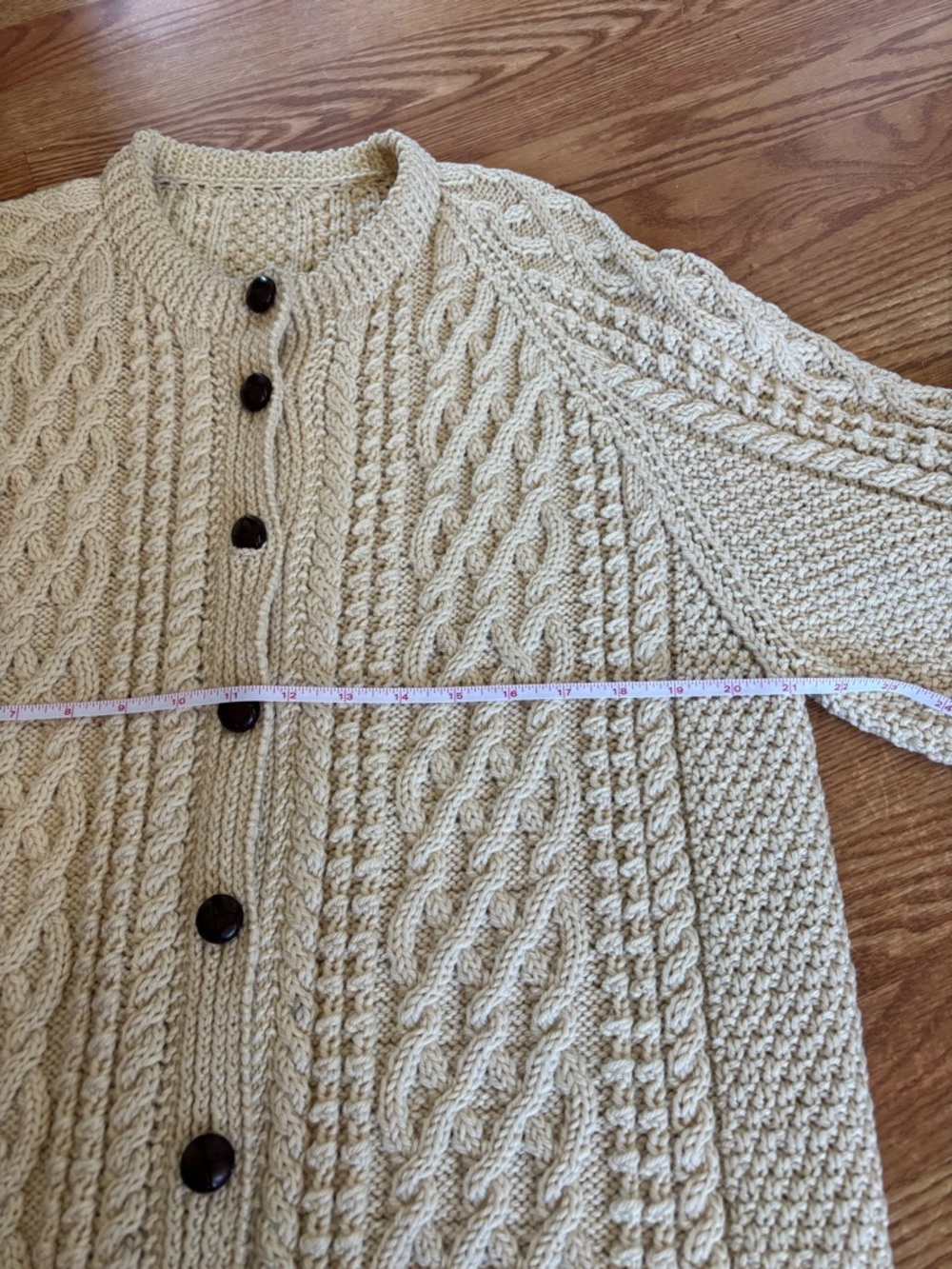 Chunky 100% Wool Cable Knit Cardigan Fisherman Cream Oversized - Picture 6 of 9